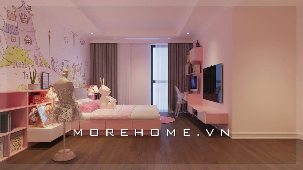 Mẫu thiết kế nội thất phòng ngủ công chúa đẹp với gam màu hồng nữ tính